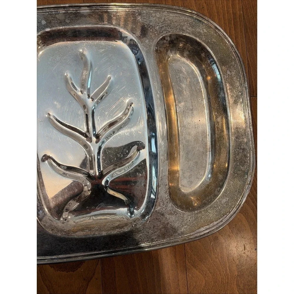 Vintage Silver Plated Divided Meat Serving Tray Silver on Copper Oval Platter